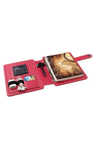 2026 YENİ YIL TARİHLİ GÜNLÜK ÇİZGİLİ 15*21 CM İÇ AJANDALI 4 HALKALI TELEFON KILIFI KAPAKLI DERİ ORGANİZER FUŞYA