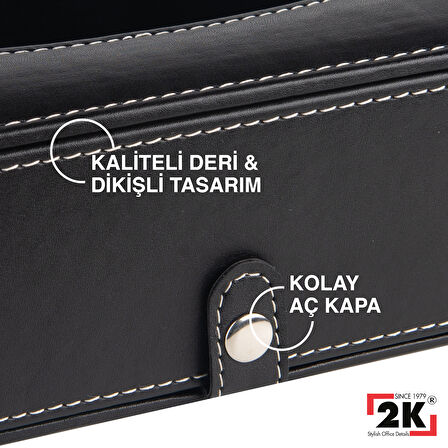 2K Suni Deri Peçetelik Mendil Kutusu 13*24*6 cm. Siyah