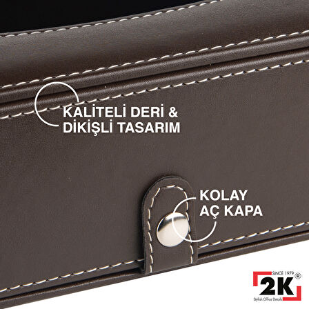 2K Suni Deri Peçetelik Mendil Kutusu 13*24*6 cm. Kahverengi