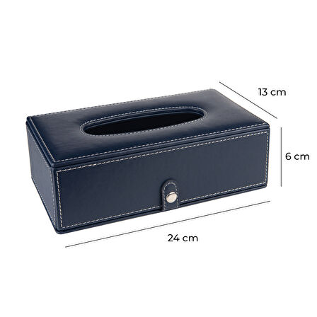 2K Suni Deri Peçetelik Mendil Kutusu 13*24*6 cm. Lacivert