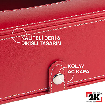 2K Suni Deri Peçetelik Mendil Kutusu 13*24*6 cm. Kırmızı