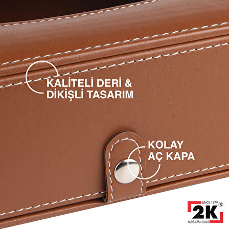 2K Suni Deri Peçetelik Mendil Kutusu 13*24*6 cm. Taba