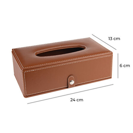 2K Suni Deri Peçetelik Mendil Kutusu 13*24*6 cm. Taba