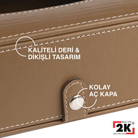 2K Suni Deri Peçetelik Mendil Kutusu 13*24*6 cm. Vizon