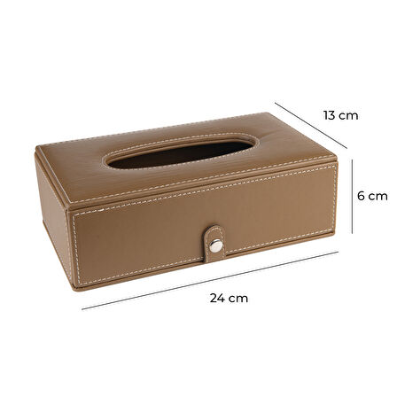 2K Suni Deri Peçetelik Mendil Kutusu 13*24*6 cm. Vizon