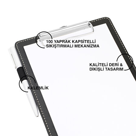 Sekreterlik,A5 Küçük Boy,Kapaksız,A5 Clipboard Vegan Suni Deri,17,5x24,5 cm.,Siyah