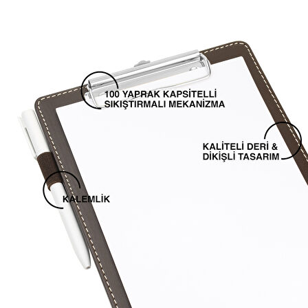 Sekreterlik,A5 Küçük Boy,Kapaksız,A5 Clipboard Vegan Suni Deri,17,5x24,5 cm.,Kahverengi