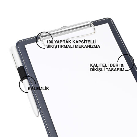 Sekreterlik,A5 Küçük Boy,Kapaksız,A5 Clipboard Vegan Suni Deri,17,5x24,5 cm.,Lacivert