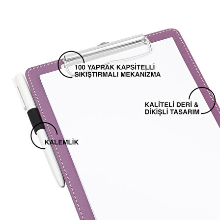 Sekreterlik,A5 Küçük Boy,Kapaksız,A5 Clipboard Vegan Suni Deri,17,5x24,5 cm.,Lila/Mor