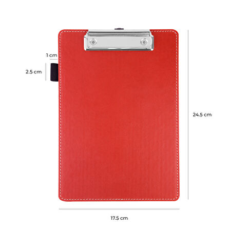 Sekreterlik,A5 Küçük Boy,Kapaksız,A5 Clipboard Vegan Suni Deri,17,5x24,5 cm.,Kırmızı