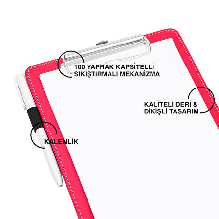 Sekreterlik,A5 Küçük Boy,Kapaksız,A5 Clipboard Vegan Suni Deri,17,5x24,5 cm.,Fuşya/Pembe
