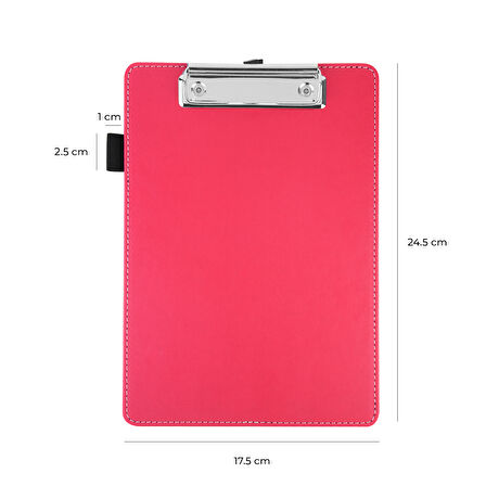 Sekreterlik,A5 Küçük Boy,Kapaksız,A5 Clipboard Vegan Suni Deri,17,5x24,5 cm.,Fuşya/Pembe