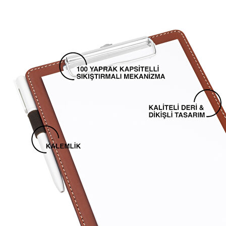 Sekreterlik,A5 Küçük Boy,Kapaksız,A5 Clipboard Vegan Suni Deri,17,5x24,5 cm.,Taba