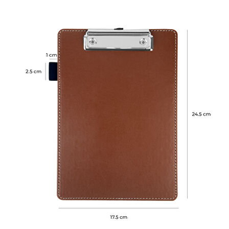 Sekreterlik,A5 Küçük Boy,Kapaksız,A5 Clipboard Vegan Suni Deri,17,5x24,5 cm.,Taba