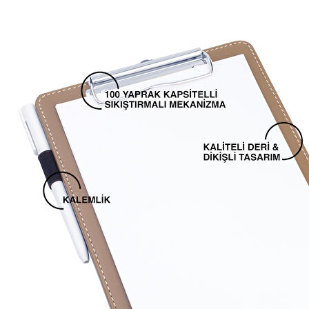 Sekreterlik,A5 Küçük Boy,Kapaksız,A5 Clipboard Vegan Suni Deri,17,5x24,5 cm.,Vizon