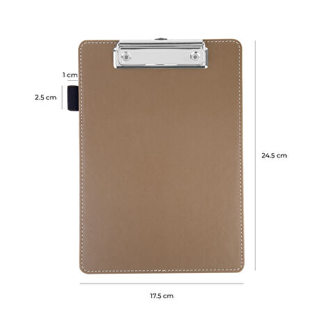 Sekreterlik,A5 Küçük Boy,Kapaksız,A5 Clipboard Vegan Suni Deri,17,5x24,5 cm.,Vizon
