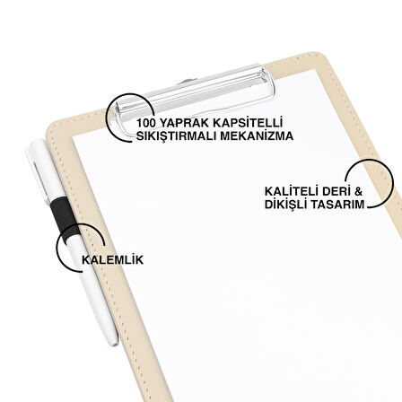 Sekreterlik,A5 Küçük Boy,Kapaksız,A5 Clipboard Vegan Suni Deri,17,5x24,5 cm.,Bej