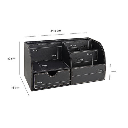 Masa Üstü Düzenleyici,Kalemlik,Kumandalık,Küpbloknotluk,Tabletlik,Kitaplık,6 Gözlü,Çekmeceli,Desktop Organizer,Vegan,24,5*13*12
