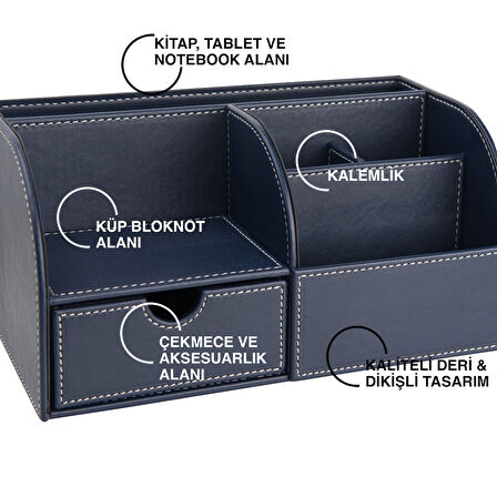Masaüstü Düzenleyici,Kalemlik,Kumandalık,Küpbloknotluk,Tabletlik,Kitaplık,6 Gözlü,Çekmeceli,Desktop Organizer,Vegan,24,5*13*12