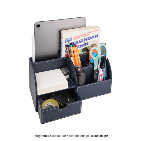 Masaüstü Düzenleyici,Kalemlik,Kumandalık,Küpbloknotluk,Tabletlik,Kitaplık,6 Gözlü,Çekmeceli,Desktop Organizer,Vegan,24,5*13*12