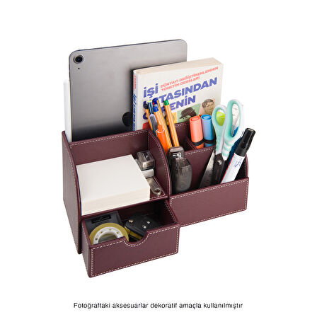 Masaüstü Düzenleyici,Kalemlik,Kumandalık,Küpbloknotluk,Tabletlik,Kitaplık,6 Gözlü,Çekmeceli,Desktop Organizer,Vegan,24,5*13*12