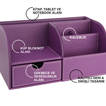 Masaüstü Düzenleyici,Kalemlik,Kumandalık,Küpbloknotluk,Tabletlik,Kitaplık,6 Gözlü,Çekmeceli,Desktop Organizer,Vegan,24,5*13*12