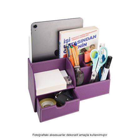 Masaüstü Düzenleyici,Kalemlik,Kumandalık,Küpbloknotluk,Tabletlik,Kitaplık,6 Gözlü,Çekmeceli,Desktop Organizer,Vegan,24,5*13*12