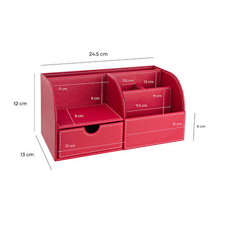Masaüstü Düzenleyici,Kalemlik,Kumandalık,Küpbloknotluk,Tabletlik,Kitaplık,6 Gözlü,Çekmeceli,Desktop Organizer,Vegan,24,5*13*12