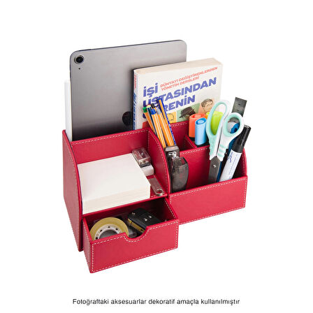 Masaüstü Düzenleyici,Kalemlik,Kumandalık,Küpbloknotluk,Tabletlik,Kitaplık,6 Gözlü,Çekmeceli,Desktop Organizer,Vegan,24,5*13*12