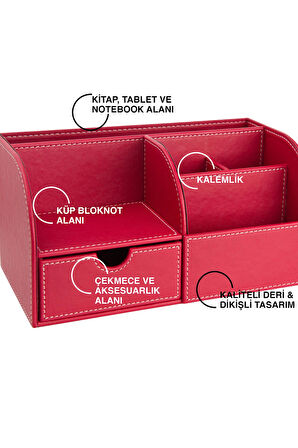 Masaüstü Düzenleyici,Kalemlik,Kumandalık,Küpbloknotluk,Tabletlik,Kitaplık,6 Gözlü,Çekmeceli,Desktop Organizer,Vegan,24,5*13*12