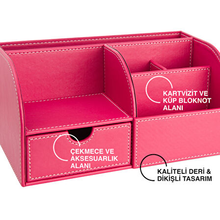 Masaüstü Düzenleyici,Kalemlik,Kumandalık,Küpbloknotluk,Tabletlik,Kitaplık,6 Gözlü,Çekmeceli,Desktop Organizer,Vegan,24,5*13*12