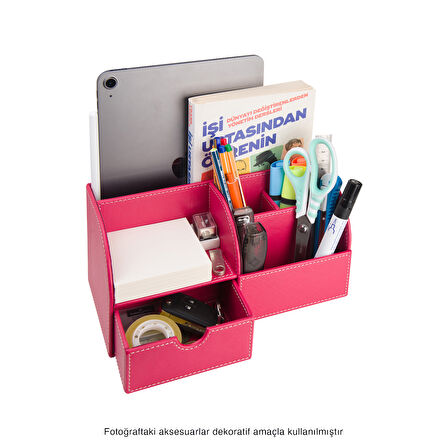 Masaüstü Düzenleyici,Kalemlik,Kumandalık,Küpbloknotluk,Tabletlik,Kitaplık,6 Gözlü,Çekmeceli,Desktop Organizer,Vegan,24,5*13*12