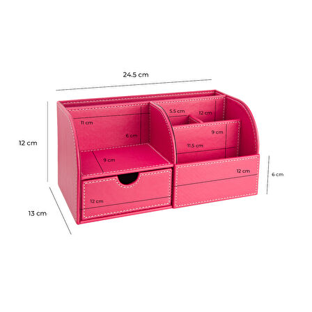 Masaüstü Düzenleyici,Kalemlik,Kumandalık,Küpbloknotluk,Tabletlik,Kitaplık,6 Gözlü,Çekmeceli,Desktop Organizer,Vegan,24,5*13*12
