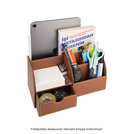 Masaüstü Düzenleyici,Kalemlik,Kumandalık,Küpbloknotluk,Tabletlik,Kitaplık,6 Gözlü,Çekmeceli,Desktop Organizer,Vegan,24,5*13*12