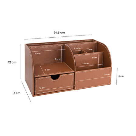 Masaüstü Düzenleyici,Kalemlik,Kumandalık,Küpbloknotluk,Tabletlik,Kitaplık,6 Gözlü,Çekmeceli,Desktop Organizer,Vegan,24,5*13*12