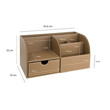 Masaüstü Düzenleyici,Kalemlik,Kumandalık,Küpbloknotluk,Tabletlik,Kitaplık,6 Gözlü,Çekmeceli,Desktop Organizer,Vegan,24,5*13*12