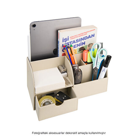 Masaüstü Düzenleyici,Kalemlik,Kumandalık,Küpbloknotluk,Tabletlik,Kitaplık,6 Gözlü,Çekmeceli,Desktop Organizer,Vegan,24,5*13*12