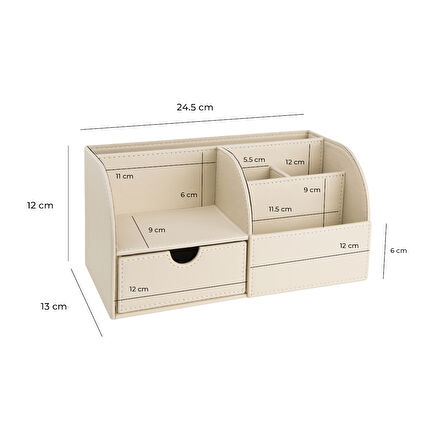 Masaüstü Düzenleyici,Kalemlik,Kumandalık,Küpbloknotluk,Tabletlik,Kitaplık,6 Gözlü,Çekmeceli,Desktop Organizer,Vegan,24,5*13*12