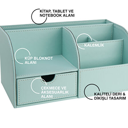 Masaüstü Düzenleyici,Kalemlik,Kumandalık,Küpbloknotluk,Tabletlik,Kitaplık,6 Gözlü,Çekmeceli,Desktop Organizer,Vegan,24,5*13*12