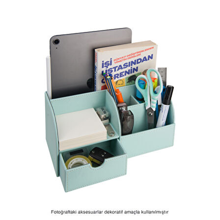 Masaüstü Düzenleyici,Kalemlik,Kumandalık,Küpbloknotluk,Tabletlik,Kitaplık,6 Gözlü,Çekmeceli,Desktop Organizer,Vegan,24,5*13*12