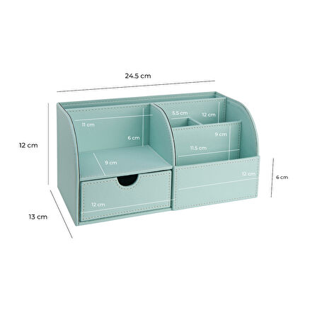 Masaüstü Düzenleyici,Kalemlik,Kumandalık,Küpbloknotluk,Tabletlik,Kitaplık,6 Gözlü,Çekmeceli,Desktop Organizer,Vegan,24,5*13*12