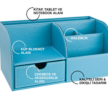 Masaüstü Düzenleyici,Kalemlik,Kumandalık,Küpbloknotluk,Tabletlik,Kitaplık,6 Gözlü,Çekmeceli,Desktop Organizer,Vegan,24,5*13*12