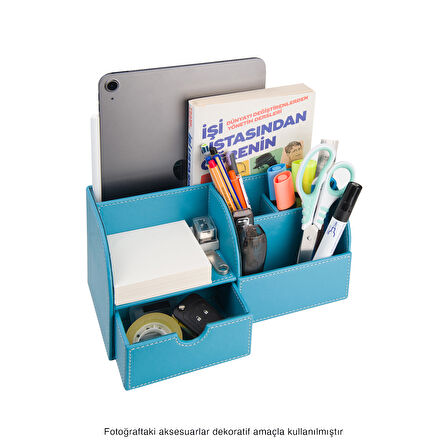 Masaüstü Düzenleyici,Kalemlik,Kumandalık,Küpbloknotluk,Tabletlik,Kitaplık,6 Gözlü,Çekmeceli,Desktop Organizer,Vegan,24,5*13*12