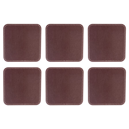 Bardak Altlığı,6’lı Set,Masaüstü Kare Cup Coaster,Vegan Suni Deri,11x11 cm.,Bordo
