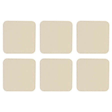 Bardak Altlığı,6’lı Set,Masaüstü Kare Cup Coaster,Vegan Suni Deri,11x11 cm.,Bej