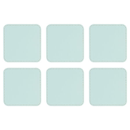 Bardak Altlığı,6’lı Set,Masaüstü Kare Cup Coaster,Vegan Suni Deri,11x11 cm.,Su Yeşili