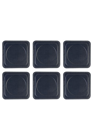 Bardak Altlığı,6’lı Set,Masaüstü Yuvarlak Cup Coaster,Vegan Suni Deri,11x11 cm.,Lacivert