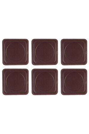 Bardak Altlığı,6’lı Set,Masaüstü Yuvarlak Cup Coaster,Vegan Suni Deri,11x11 cm.,Bordo