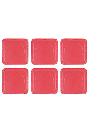 Bardak Altlığı,6’lı Set,Masaüstü Yuvarlak Cup Coaster,Vegan Suni Deri,11x11 cm.,Fuşya