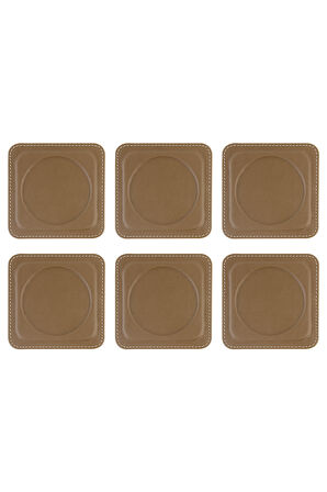 Bardak Altlığı,6’lı Set,Masaüstü Yuvarlak Cup Coaster,Vegan Suni Deri,11x11 cm.,Vizon